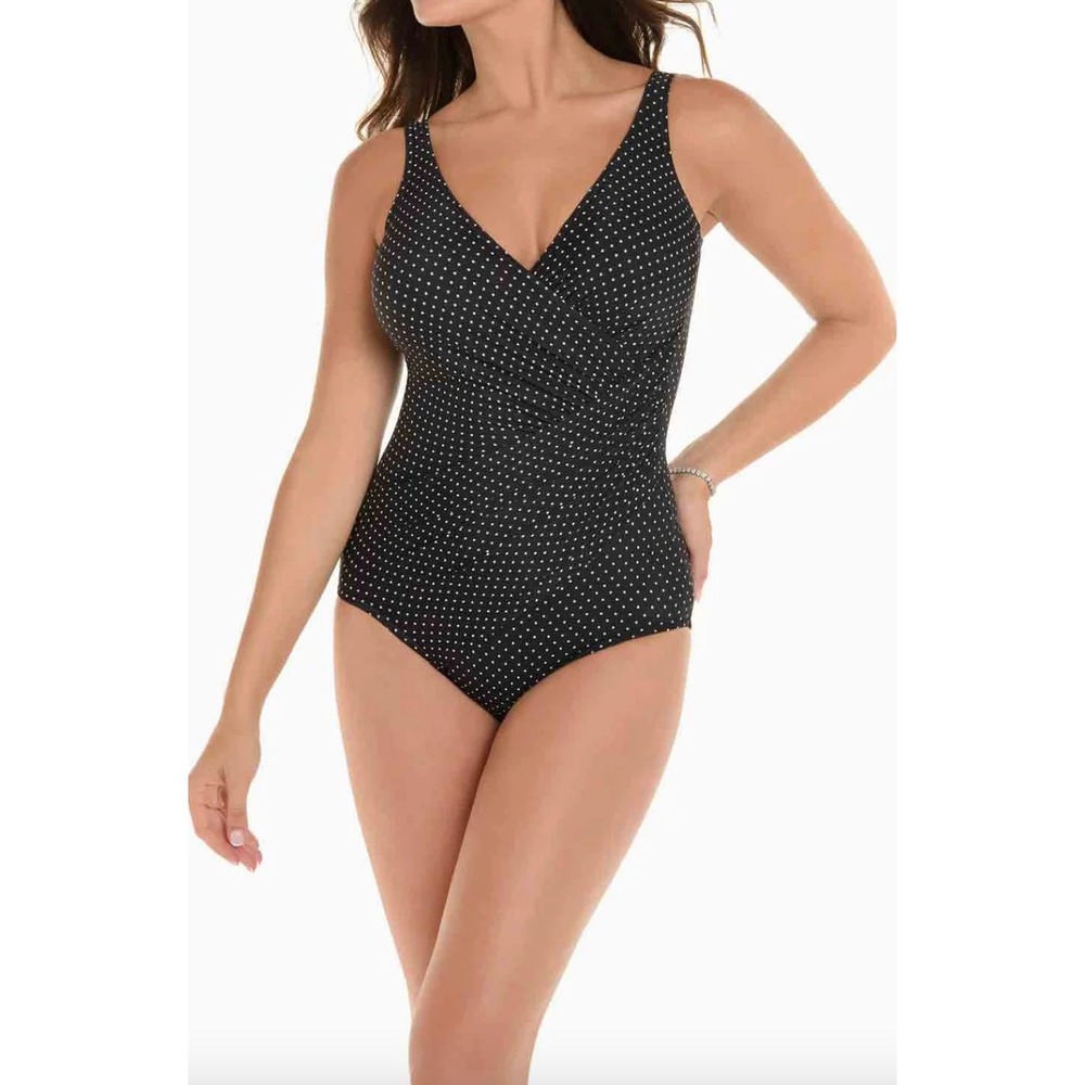 Miraclesuit Oceanus One Piece Swimsuit Black White Polka Dot‎ Pin Point Slimming